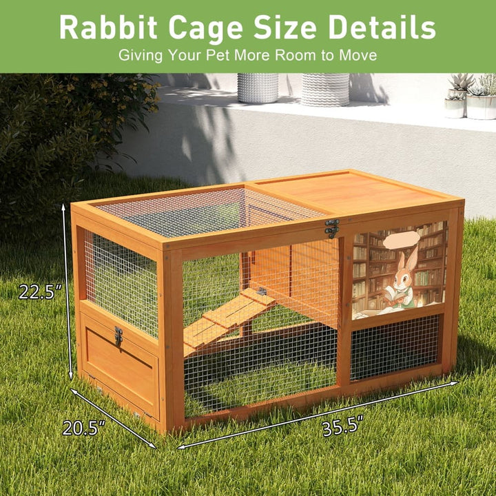 Coziwow 35"L Wheeled Wooden Cage for Rabbits Dimensions