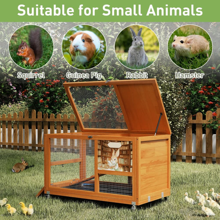 Coziwow 35"L Wheeled Wooden Cage for Rabbits Details