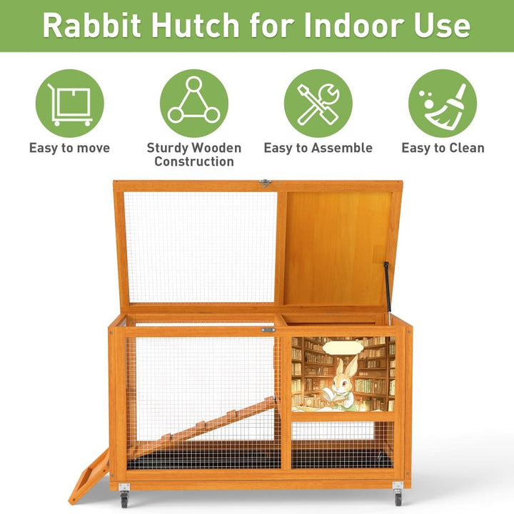 Coziwow 35"L Wheeled Wooden Cage for Rabbits Details