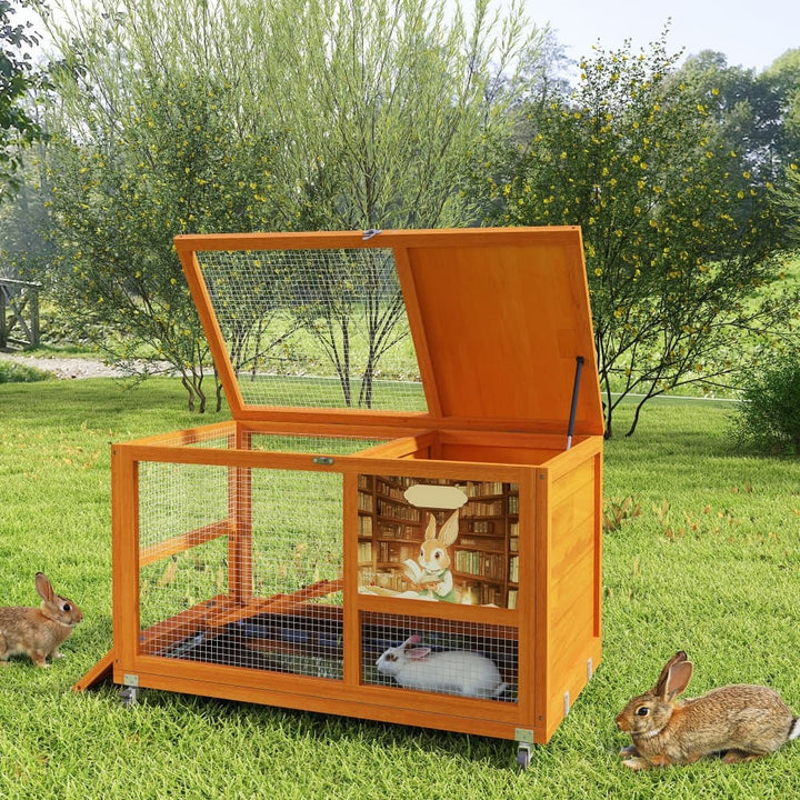 Coziwow 35"L Wheeled Wooden Cage for Rabbits