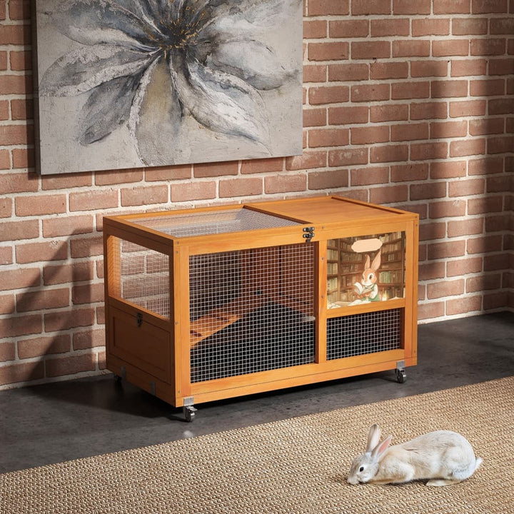Coziwow 35"L Wheeled Wooden Cage for Rabbits