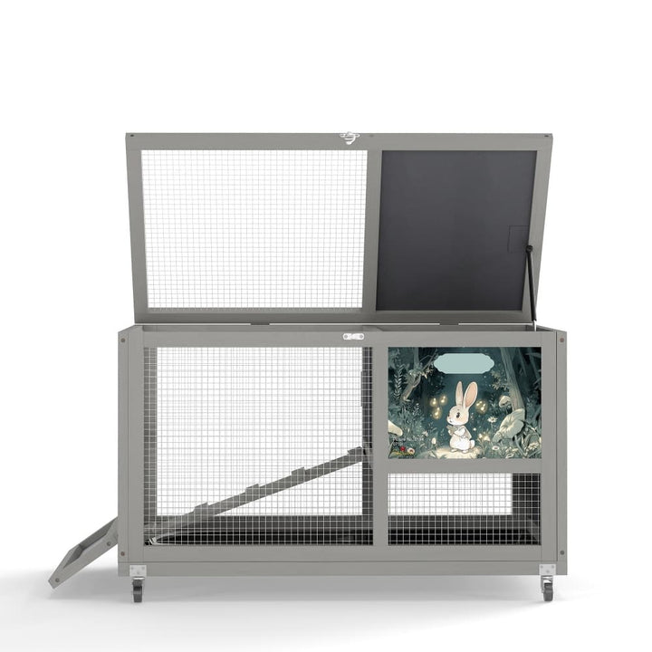 Coziwow 35"L Wheeled Wooden Cage for Rabbits Gray Patterned-CW12Y0719