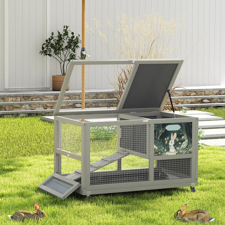 Coziwow 35"L Wheeled Wooden Cage for Rabbits