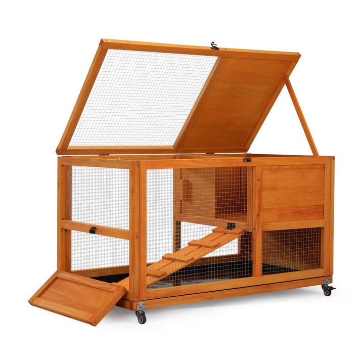 Coziwow 35"L Wheeled Wooden Cage for Rabbits Orange Plain-CW12M0638
