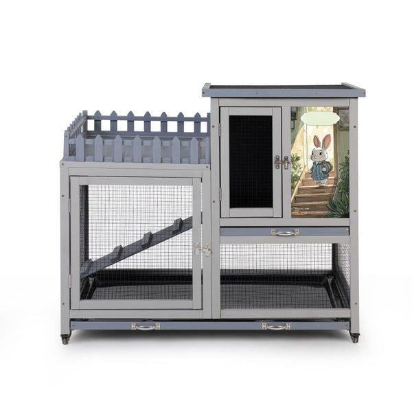 Coziwow 38"L 3-Tier Wheeled Rabbit House Gray-CW12L0727