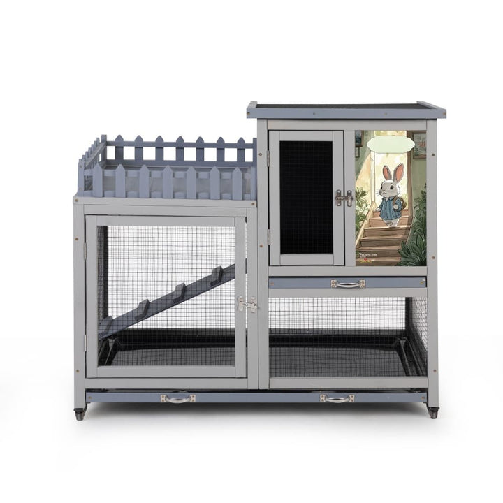 Coziwow 38"L 3-Tier Wheeled Rabbit House Gray-CW12L0727