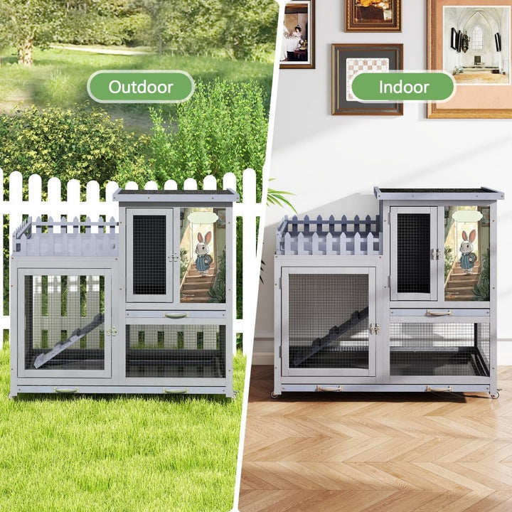 Coziwow 38"L 3-Tier Wheeled Rabbit House Gray-CW12L0727