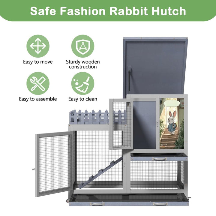 Coziwow 38"L 3-Tier Wheeled Rabbit House Gray-CW12L0727