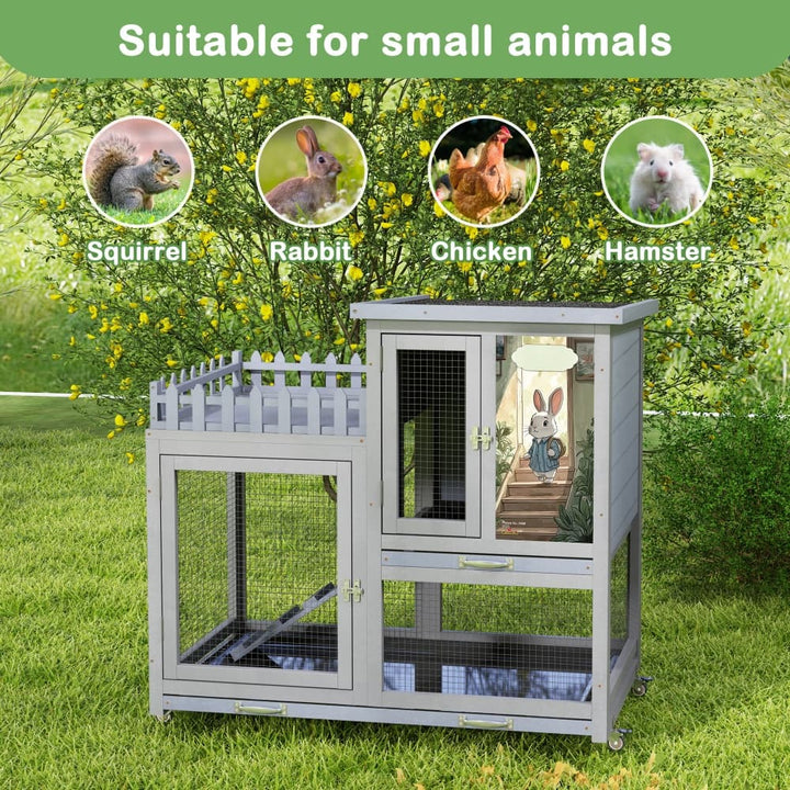 Coziwow 38"L 3-Tier Wheeled Rabbit House Gray-CW12L0727