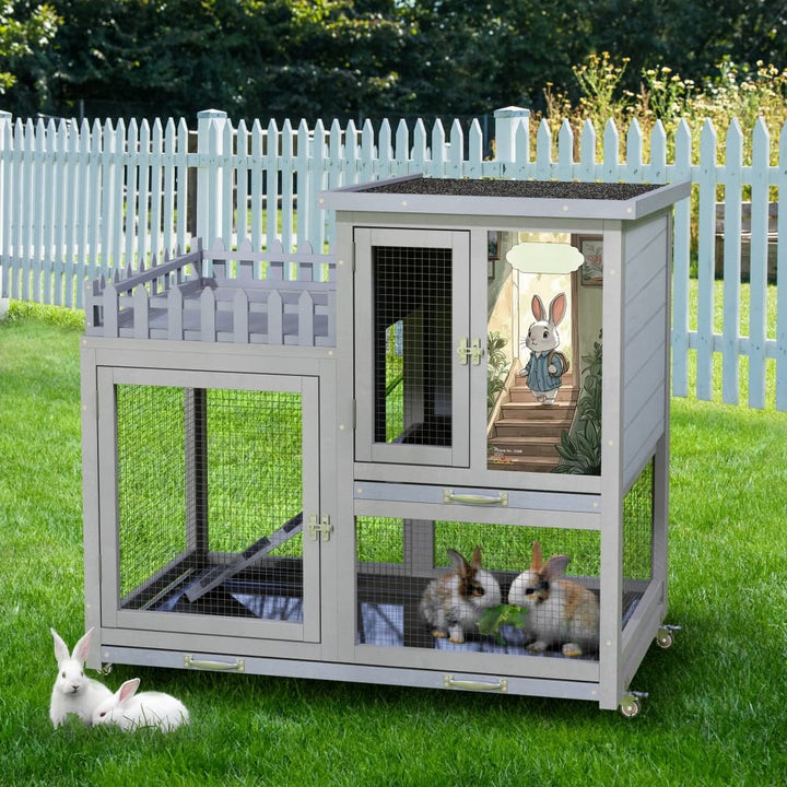 Coziwow 38"L 3-Tier Wheeled Rabbit House Gray-CW12L0727