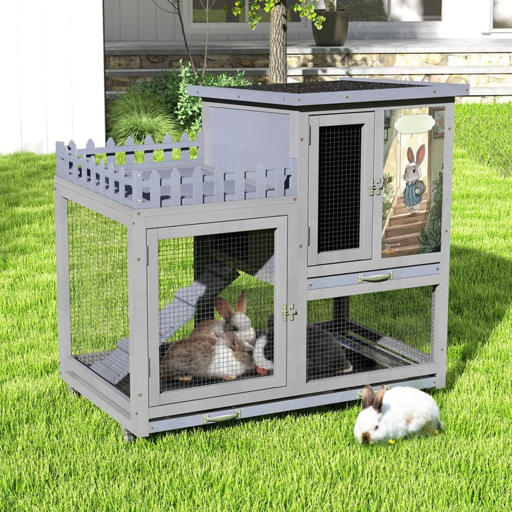 Coziwow 38"L 3-Tier Wheeled Rabbit House Gray-CW12L0727