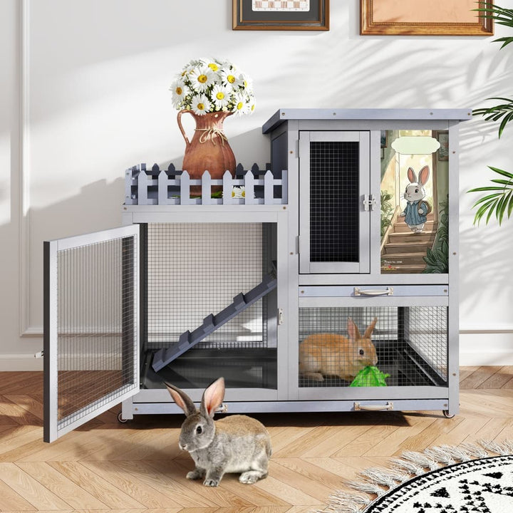 Coziwow 38"L 3-Tier Wheeled Rabbit House Gray-CW12L0727