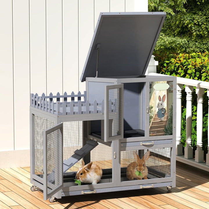 Coziwow 38"L 3-Tier Wheeled Rabbit House Gray-CW12L0727