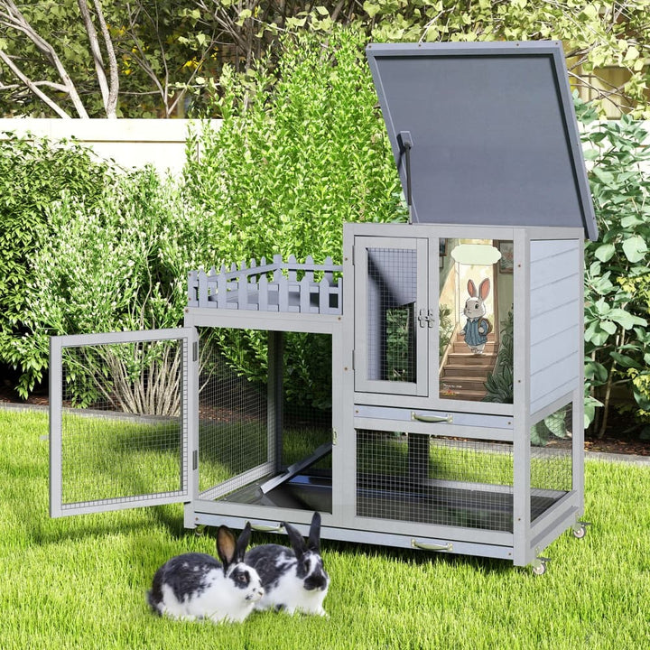 Coziwow 38"L 3-Tier Wheeled Rabbit House Gray-CW12L0727