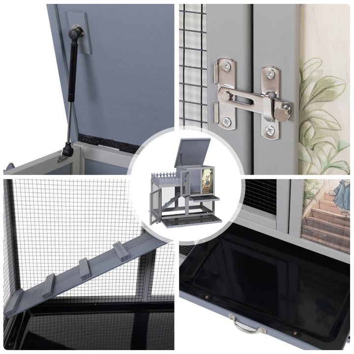 Coziwow 38"L 3-Tier Wheeled Rabbit House Gray-CW12L0727