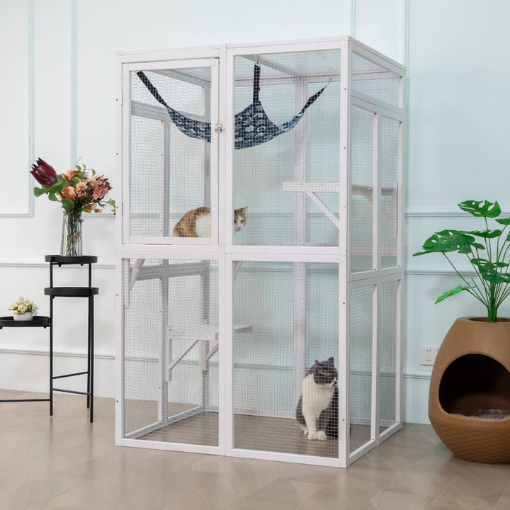Coziwow 39″L Wooden Outdoor Cat Catio White-CW12M0620