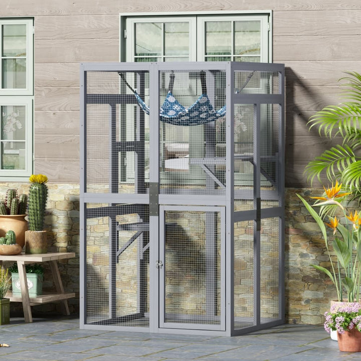 Coziwow 39″L Wooden Outdoor Cat Catio Gray-CW12L0619
