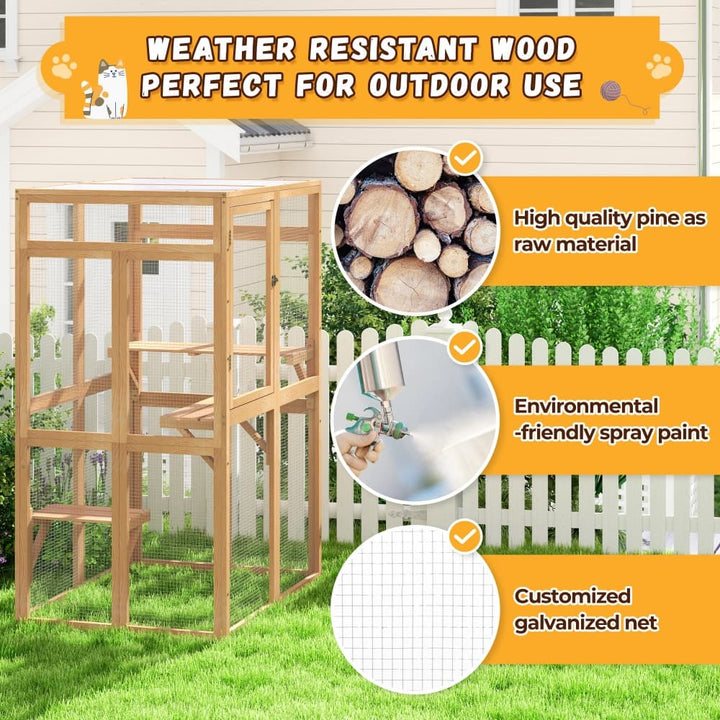 Coziwow 39″L Wooden Outdoor Cat Catio details