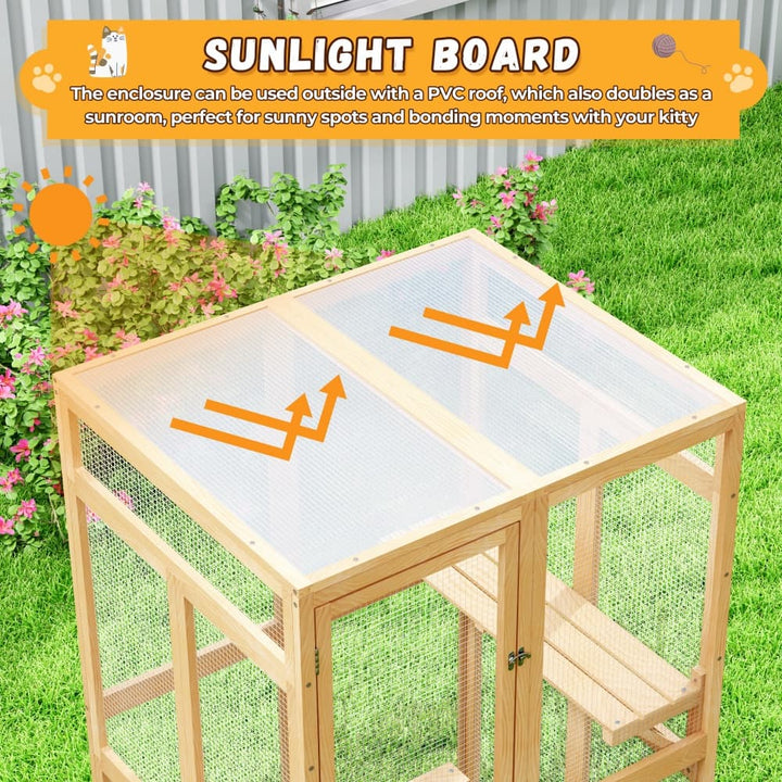 Coziwow 39″L Wooden Outdoor Cat Catio details