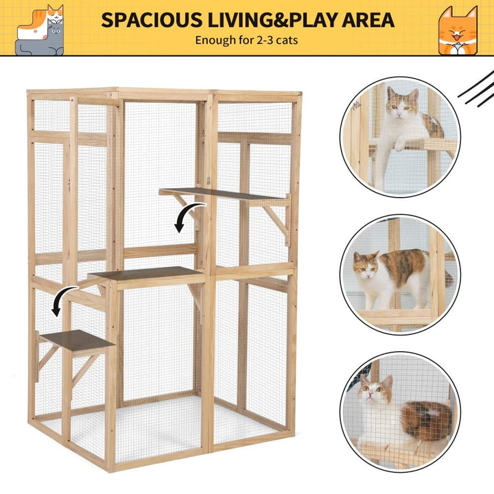 Coziwow 39″L Wooden Outdoor Cat Catio details