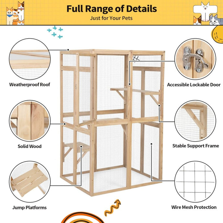 Coziwow 39″L Wooden Outdoor Cat Catio details