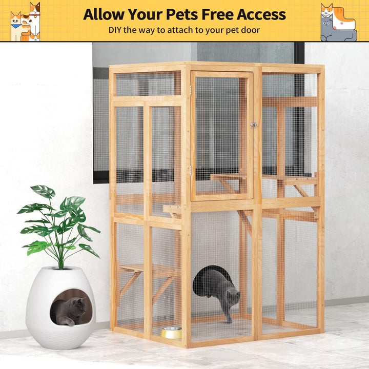 Coziwow 39″L Wooden Outdoor Cat Catio details
