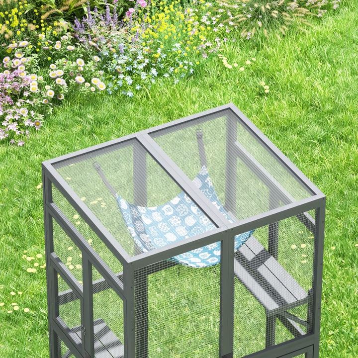 Coziwow 39″L Wooden Outdoor Cat Catio Gray-CW12L0619