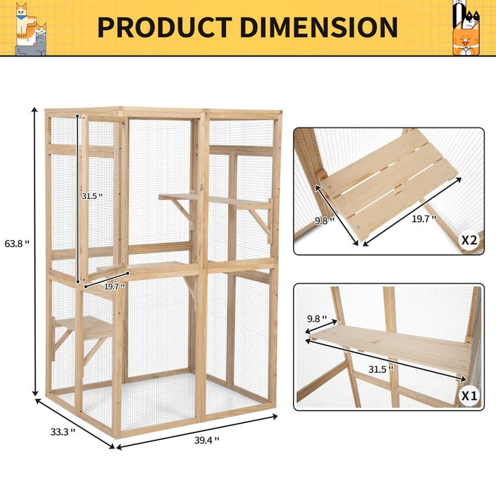 Coziwow 39″L Wooden Outdoor Cat Catio details