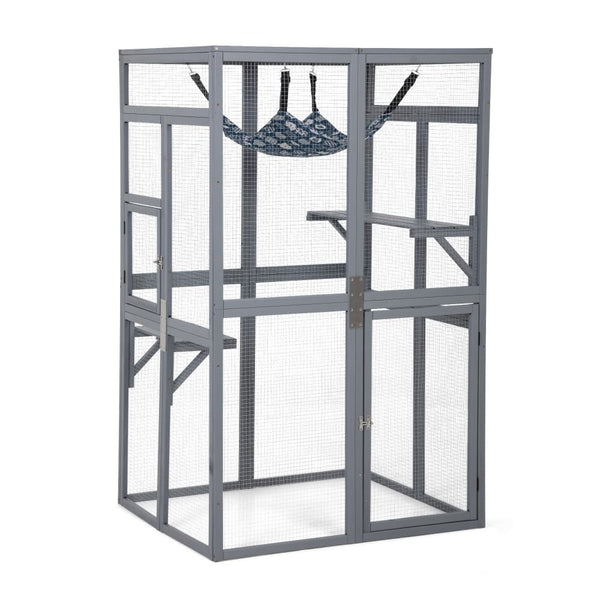Coziwow 39″L Wooden Outdoor Cat Catio Gray-CW12L0619