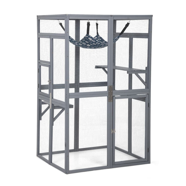 Coziwow 39″L Wooden Outdoor Cat Catio Gray-CW12L0619