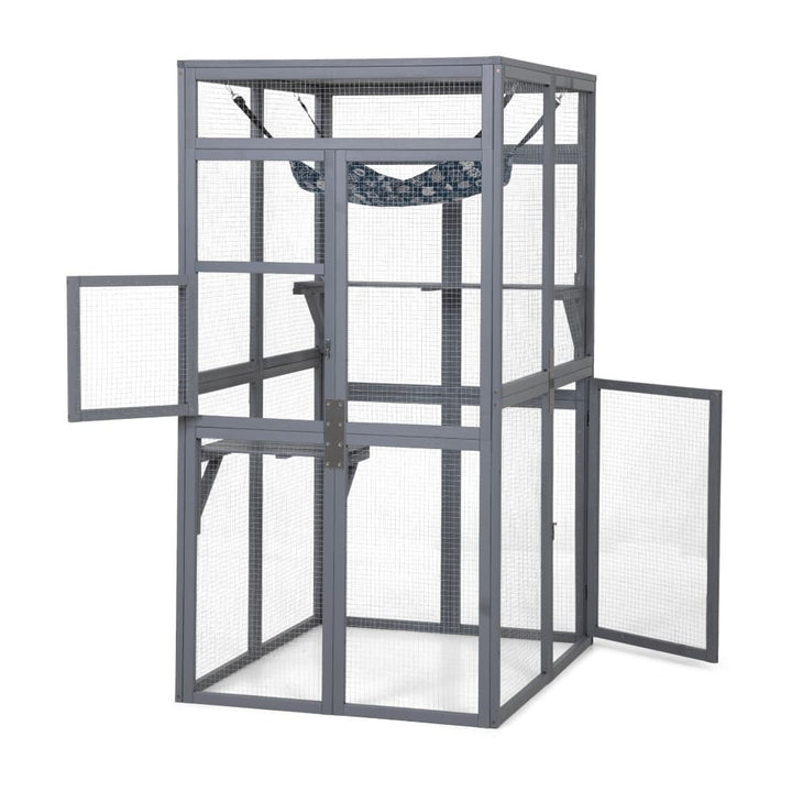 Coziwow 39″L Wooden Outdoor Cat Catio Gray-CW12L0619