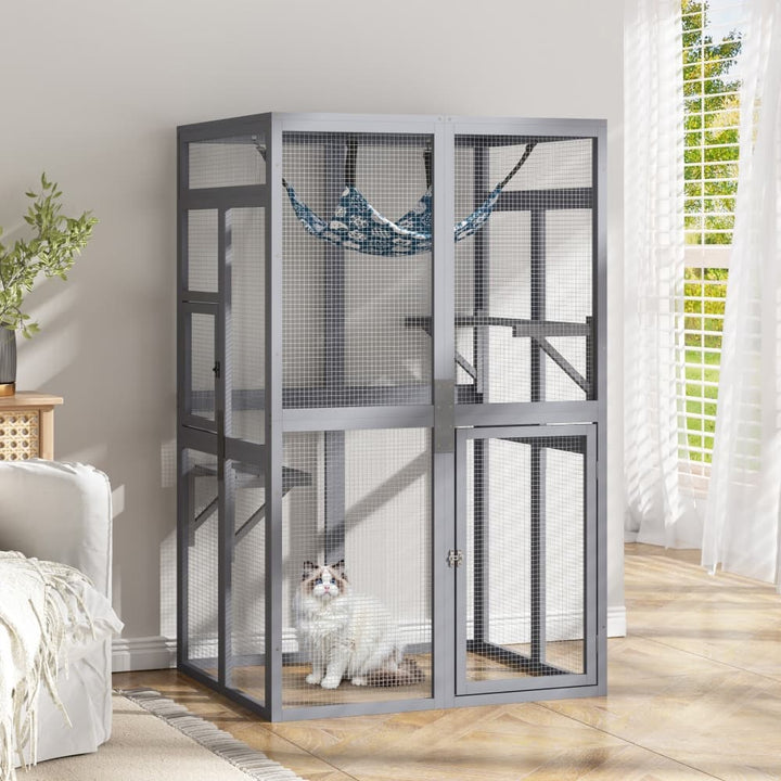 Coziwow 39″L Wooden Outdoor Cat Catio Gray-CW12L0619