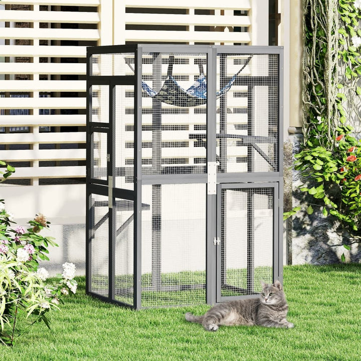 Coziwow 39″L Wooden Outdoor Cat Catio Gray-CW12L0619