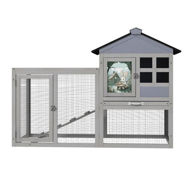 Coziwow 48"L 2-Story Outdoor Bunny House Gray Patterned-CW12K0726