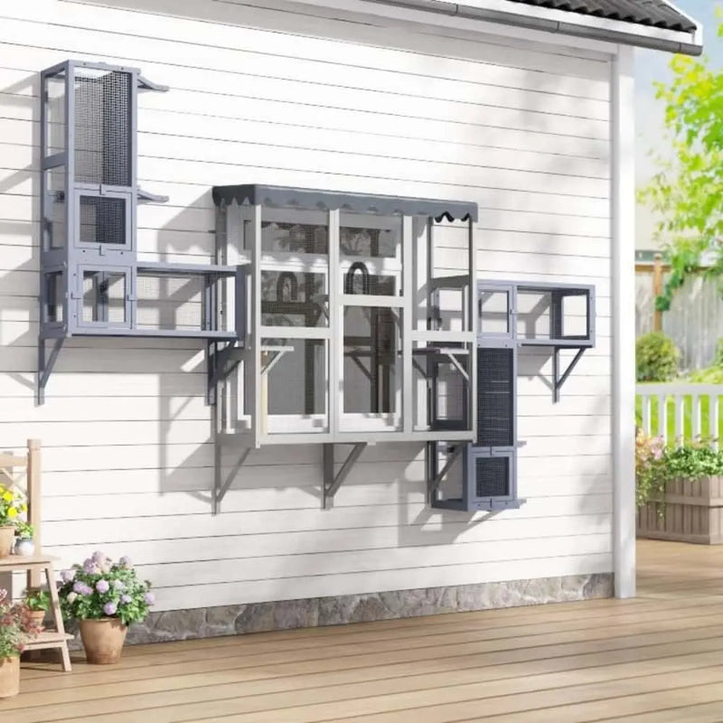 Coziwow 59"L Wooden Outdoor Window Cat Catio with Rainproof Cover