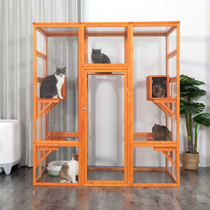 Coziwow 62″L Walk-In Wooden Cat Enclosure Orange-CW12L0601