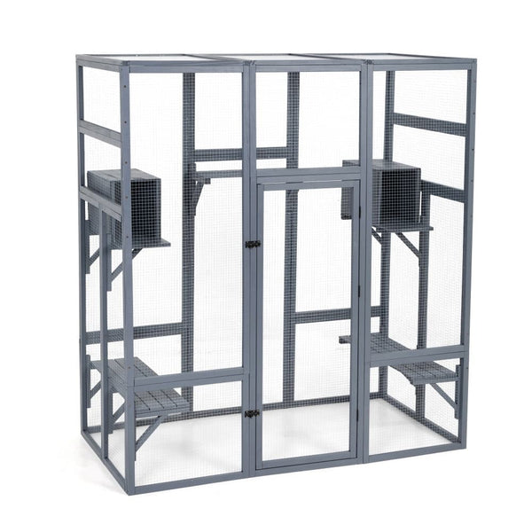 Coziwow 62″L Walk-In Wooden Cat Enclosure Gray-CW12T0535