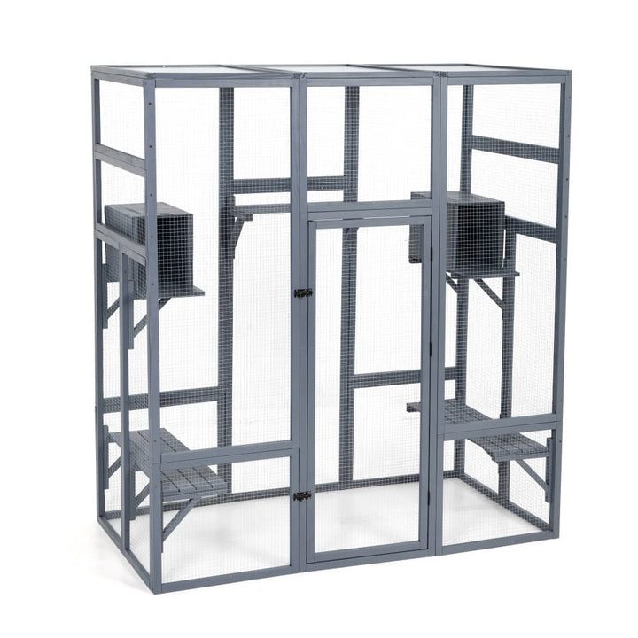 Coziwow 62″L Walk-In Wooden Cat Enclosure Gray-CW12T0535