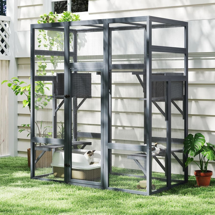 Coziwow 62″L Walk-In Wooden Cat Enclosure