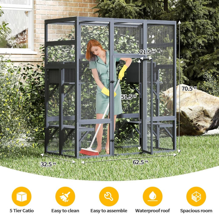 Coziwow 62″L Walk-In Wooden Cat Enclosure Size