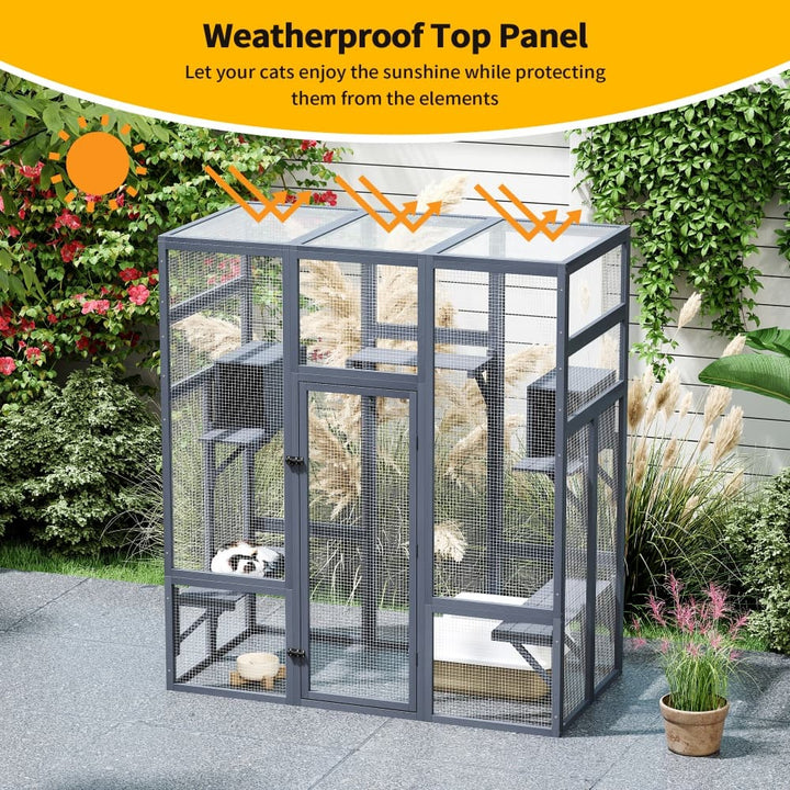 Coziwow 62″L Walk-In Wooden Cat Enclosure