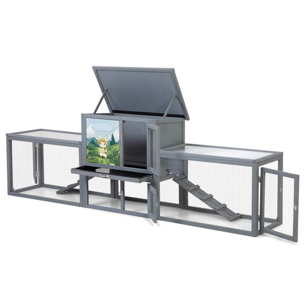 Coziwow 94.5″L 2-Story 3-Compartment Rabbit Hutch Gray CW12X0718