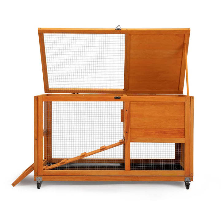 Coziwow 35"L Wheeled Wooden Cage for Rabbits Orange Plain-CW12M0638