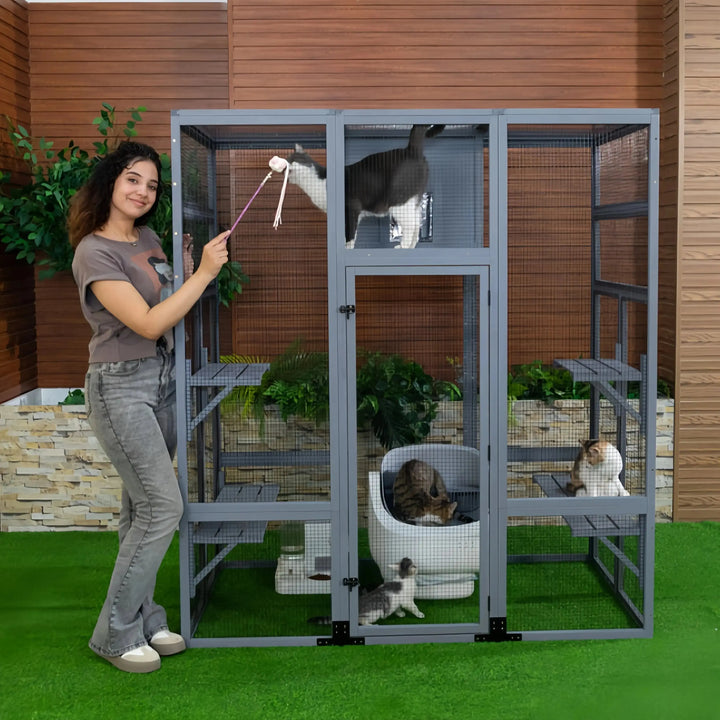 Coziwow 62″L Walk-In Wooden Cat Enclosure Coziwow