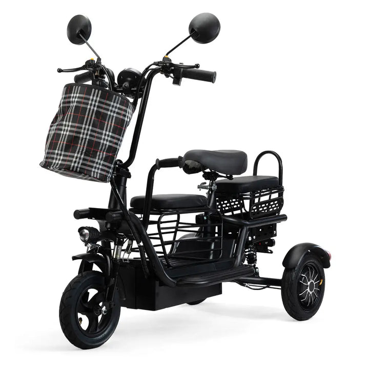 electric dog stroller Jaxpety 48V Foldable Electric Tricycle for Adults, Electric Trike with 3 Seats, 3 Baskets, Remote Alarm System, LED Display, Black