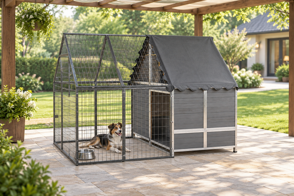 87"L 2-in-1 Metal Reinforced Wooden Outdoor Dog Kennel