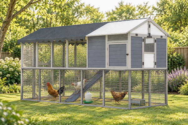 120"L Walk‑In Metal Wood Chicken Coop