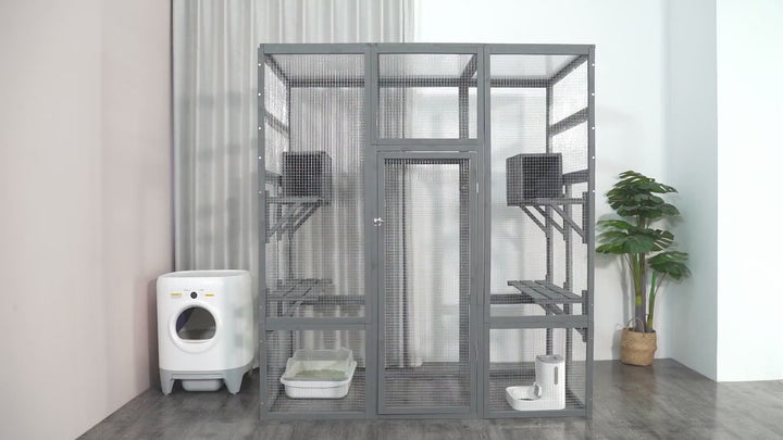 Coziwow 62″L Walk-In Wooden Cat Enclosure Demo Video