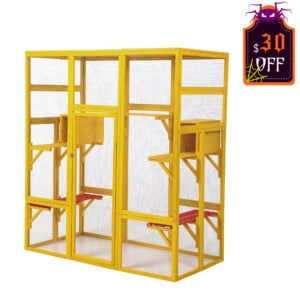 70″H Extra Large Wood Cat Enclosure| Walk-In Cat Playpen with Jumping Platforms, For 4 Cats, Yellow CW12F0615 1 New Products