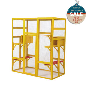 70″H Extra Large Wood Cat Enclosure| Walk-In Cat Playpen with Jumping Platforms, For 4 Cats, Yellow CW12F0615 2